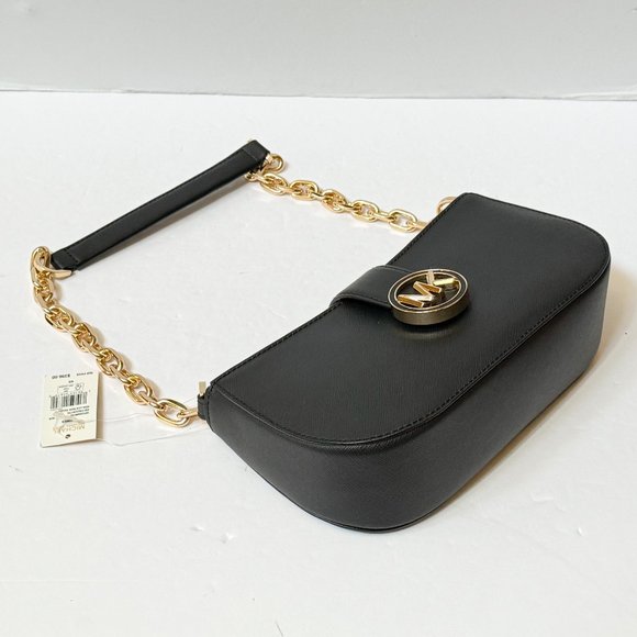 Michael Kors Carmen Small Pouchette Shoulder Chain Bag Black/Gold Toned Hardware - Picture 7 of 14